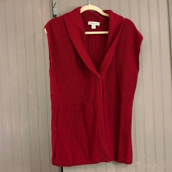 Coldwater Creek Red Ribbed Open Front Knit Vest M 10-12 Cotton Blend Womens - Picture 3 of 8